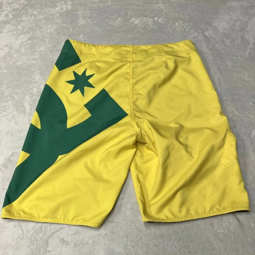 Y2K DC Shoes Board Shorts Swim Trunks Big Logo Hit Yellow Green Skater Mens 36